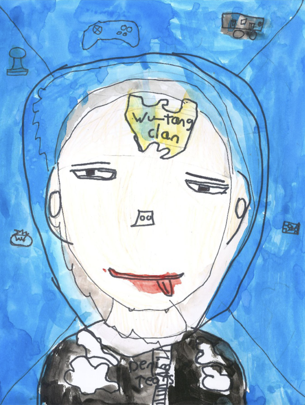 A kid's drawing featuring the Wu-Tang Clan logo, made by Eva's son Tiger.